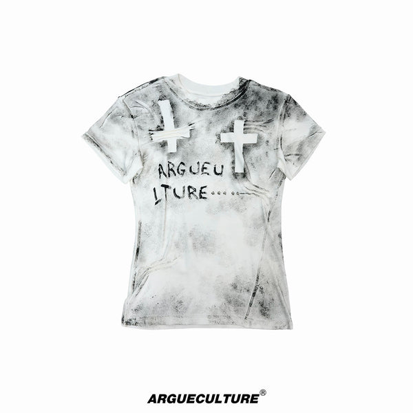 Argue Culture Distressed Cross Studded Fitted T-Shirt - color view 8