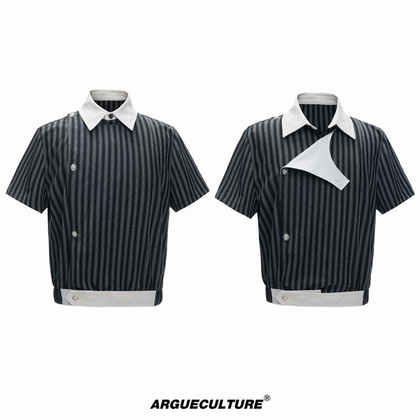 Argue Culture Embroidered Asymmetric Stripe Shirt Set - color view 7