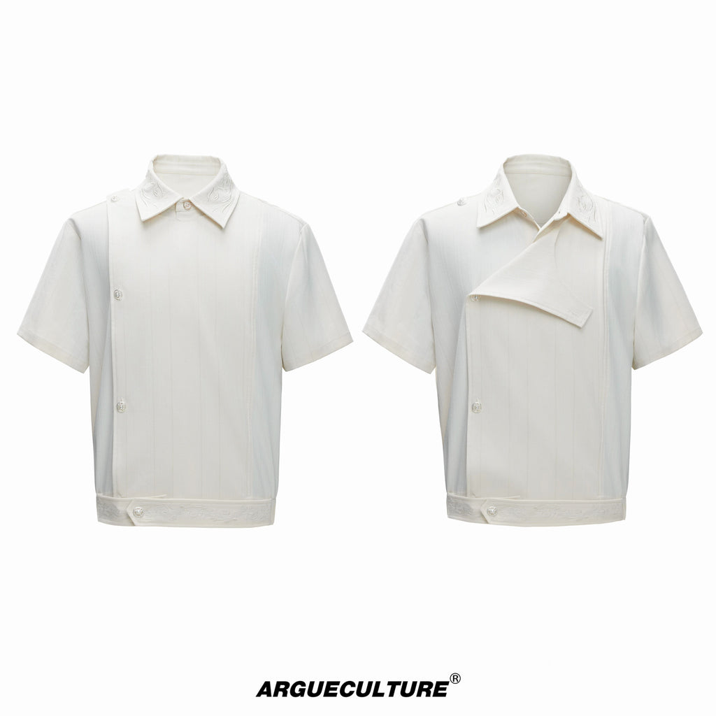 Argue Culture Embroidered Asymmetric Stripe Shirt Set - color view 9