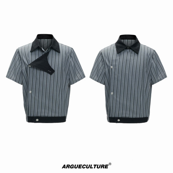 Argue Culture Embroidered Asymmetric Stripe Shirt Set - color view 11