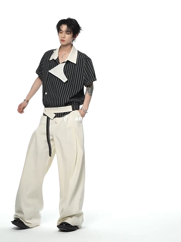 Argue Culture Embroidered Asymmetric Stripe Shirt Set - product detail view 1