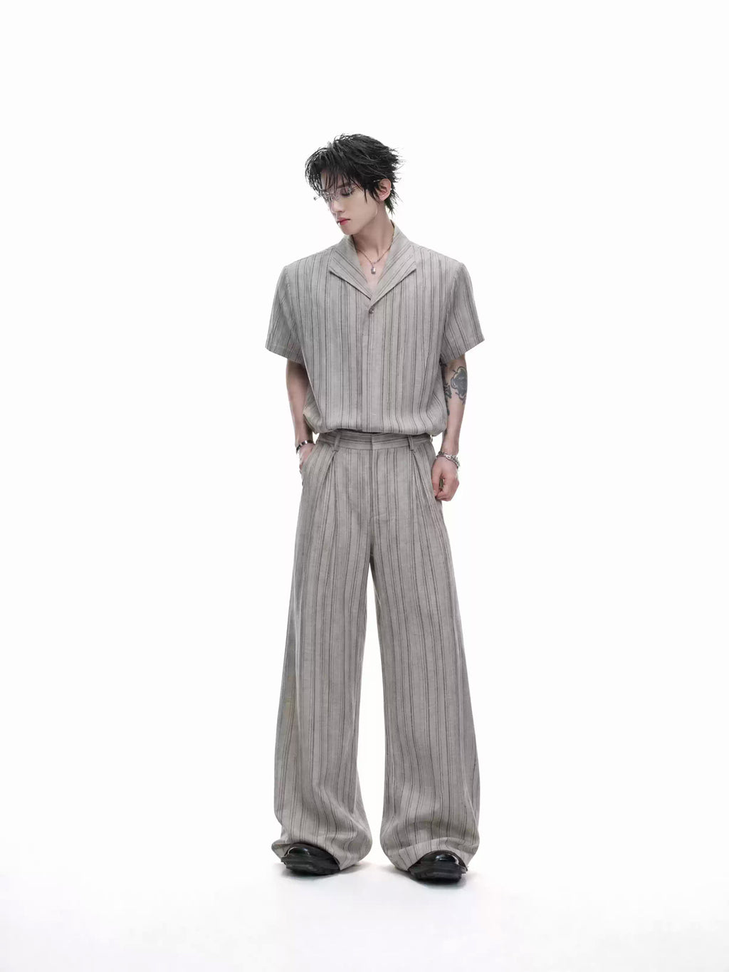 Argue Culture Cuban-Collar Stripe Shirt and Pants Set - gallery view 2