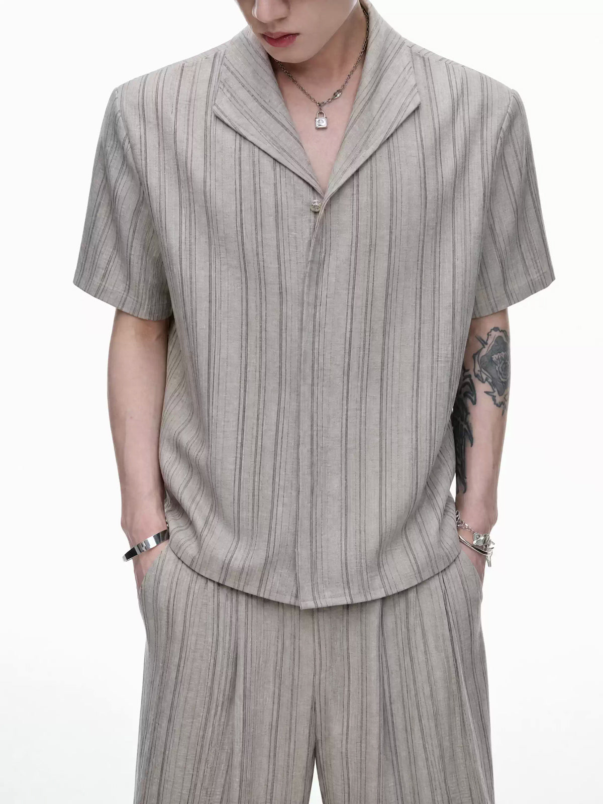 Argue Culture Cuban-Collar Stripe Shirt and Pants Set - gallery view 3