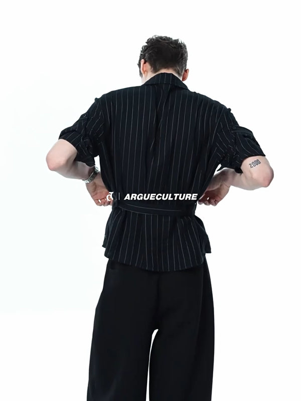 Argue Culture Asymmetric Tie-Waist Stripe Shirt - product detail view 1