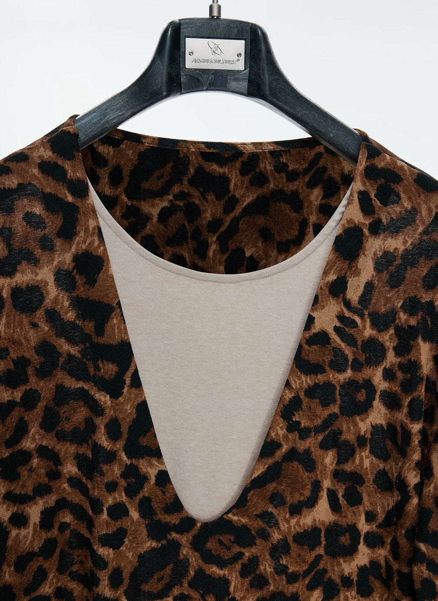 Argue Culture Layered Deep-V Leopard Long-Sleeve Top - color view 7