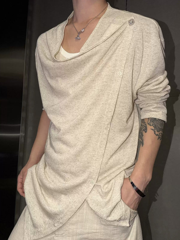 Argue Culture Asymmetric-Button Textured Long-Sleeve Top - gallery view 4