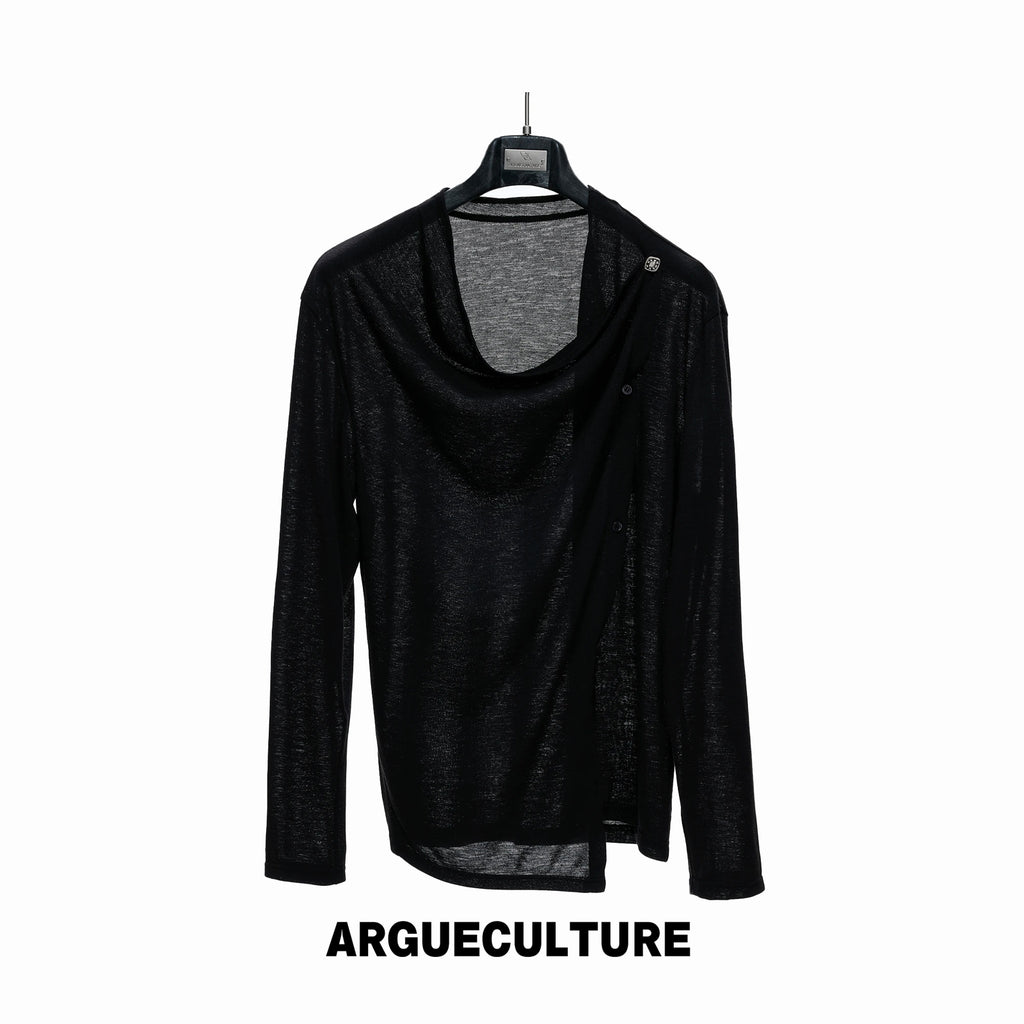Argue Culture Asymmetric-Button Textured Long-Sleeve Top - color view 8