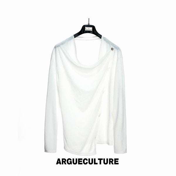 Argue Culture Asymmetric-Button Textured Long-Sleeve Top - color view 9