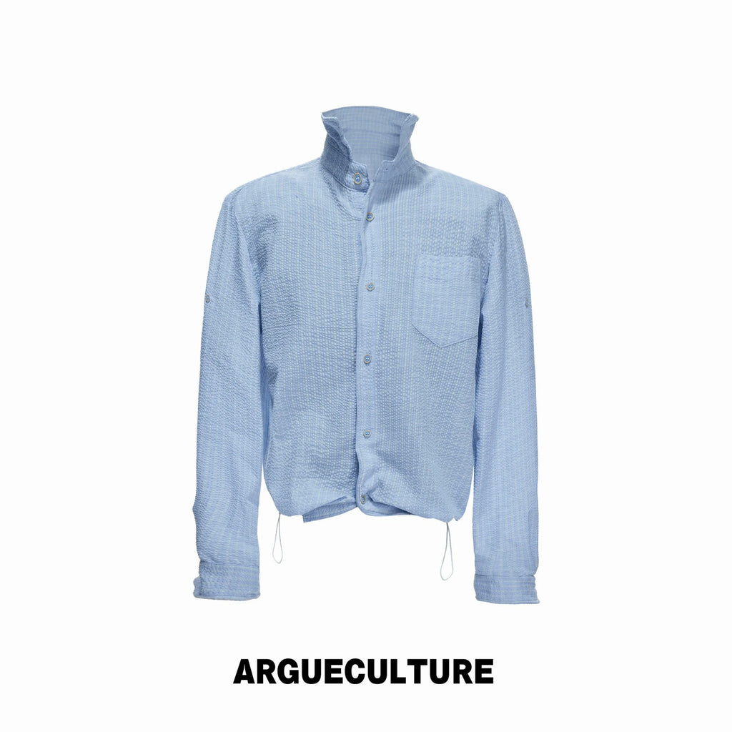 Argue Culture Drawstring-Hem Textured Check Shirt - color view 7