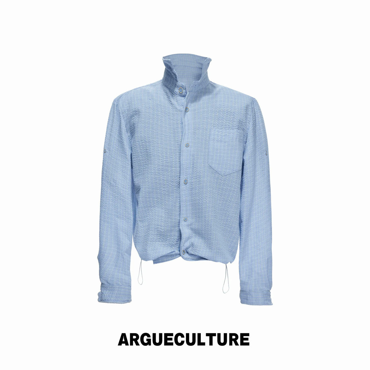 Argue Culture Drawstring-Hem Textured Check Shirt - color view 7