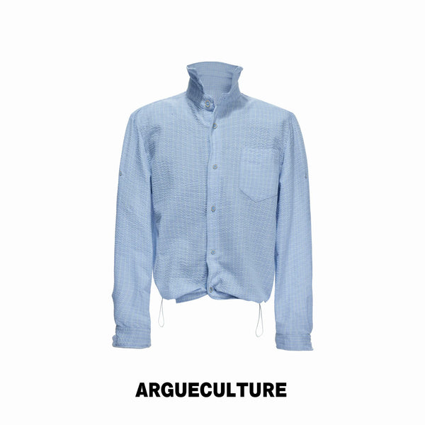 Argue Culture Drawstring-Hem Textured Check Shirt - color view 7