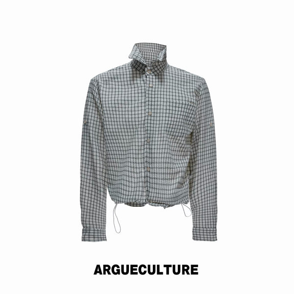 Argue Culture Drawstring-Hem Textured Check Shirt - color view 8