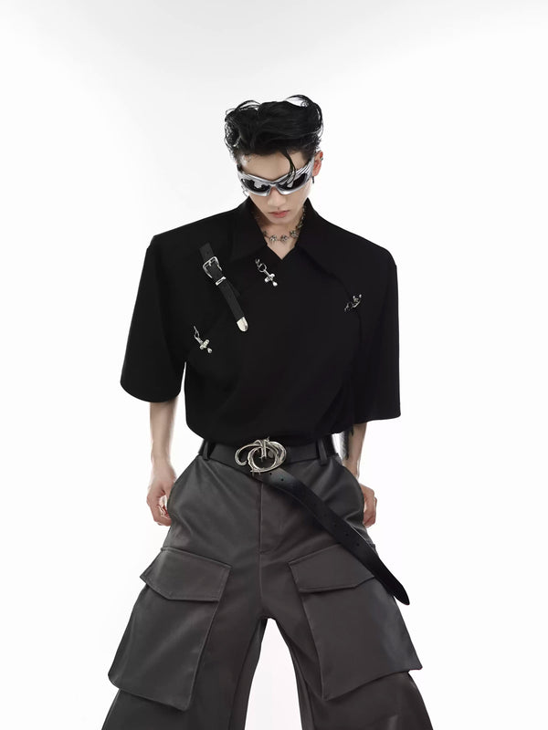 Argue Culture Buckled Padded-Shoulder Polo Shirt - gallery view 2