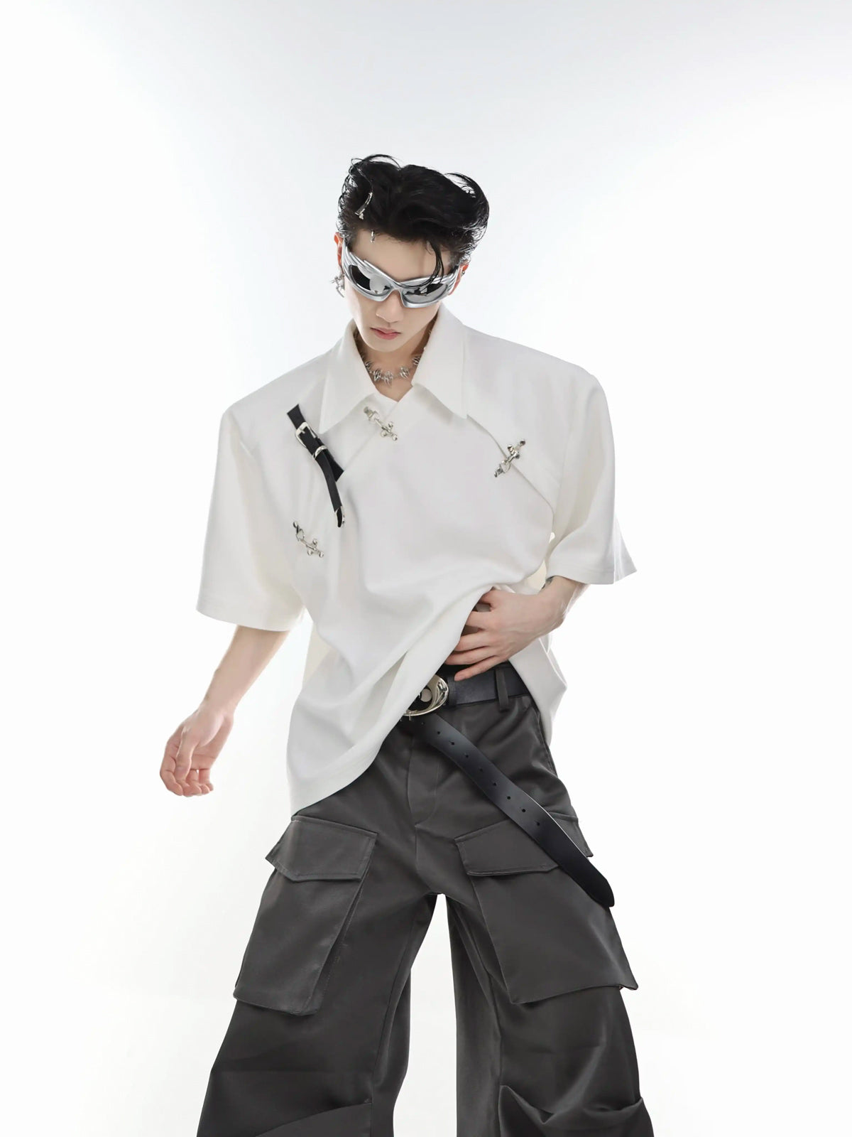 Buckled Padded-Shoulder Polo Shirt 서브 이미지