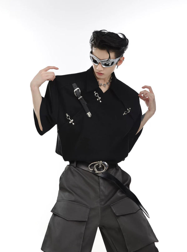 Argue Culture Buckled Padded-Shoulder Polo Shirt - product detail view 4