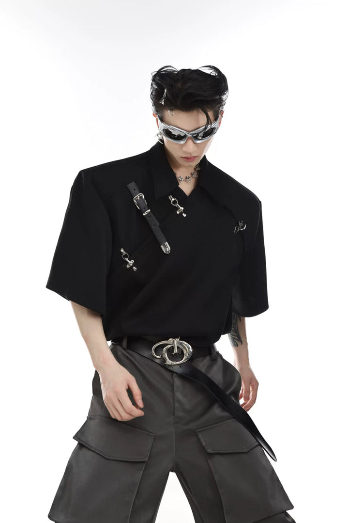Argue Culture Buckled Padded-Shoulder Polo Shirt - product detail view 6