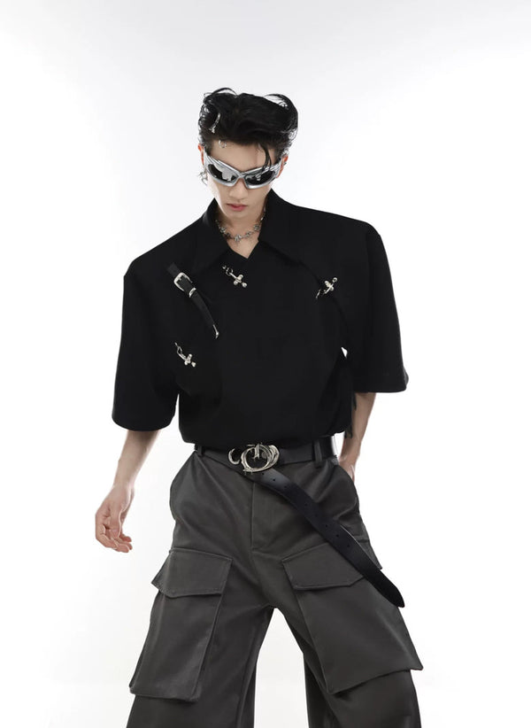 Argue Culture Buckled Padded-Shoulder Polo Shirt - product detail view 8