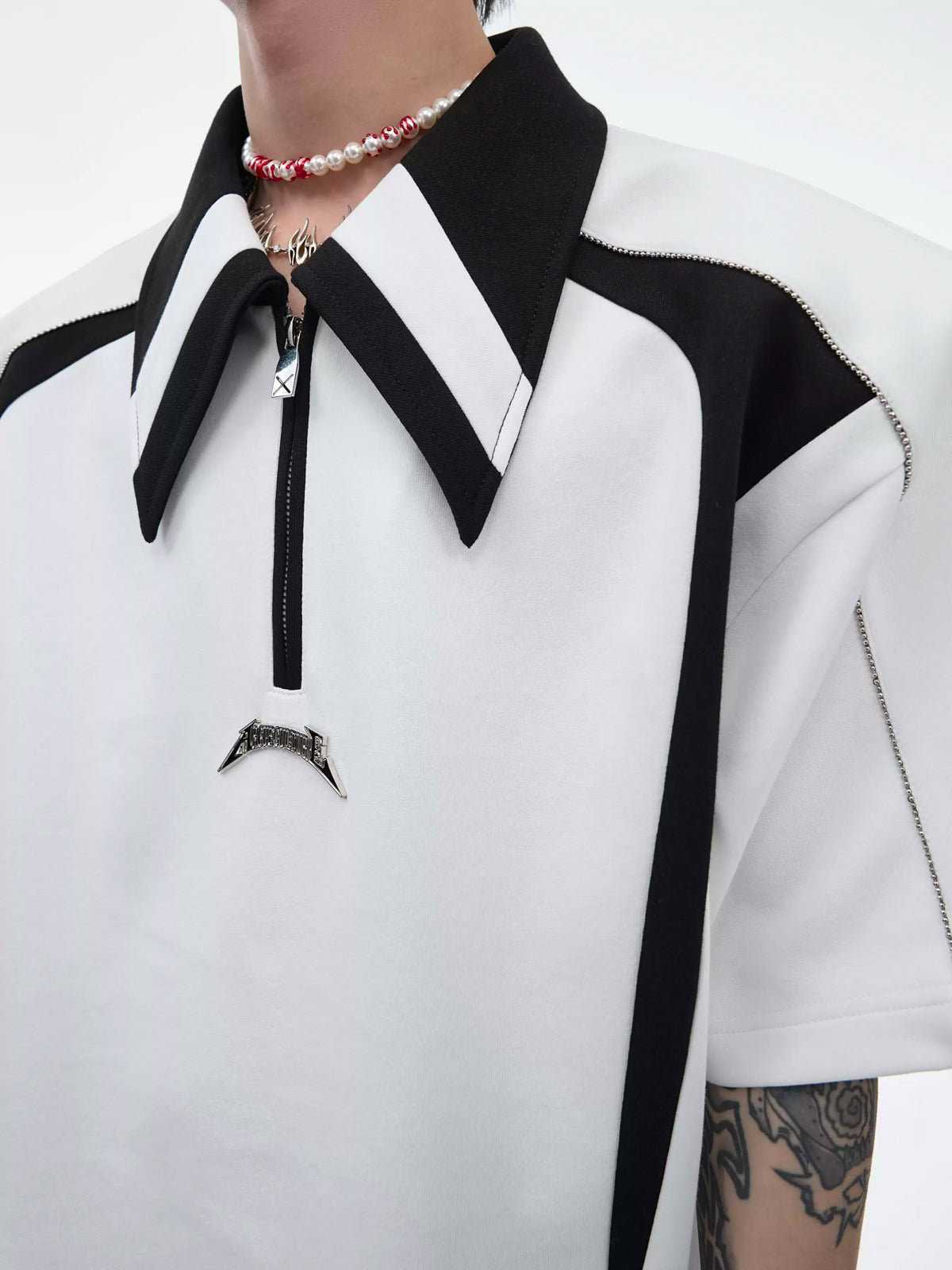 Argue Culture Contrast-Panel Padded-Shoulder Polo Shirt - gallery view 2