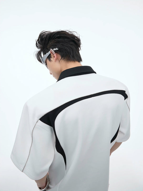 Argue Culture Contrast-Panel Padded-Shoulder Polo Shirt - gallery view 4