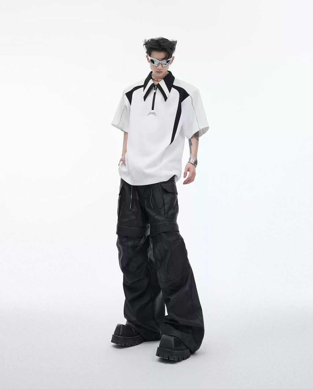 Argue Culture Contrast-Panel Padded-Shoulder Polo Shirt - gallery view 5