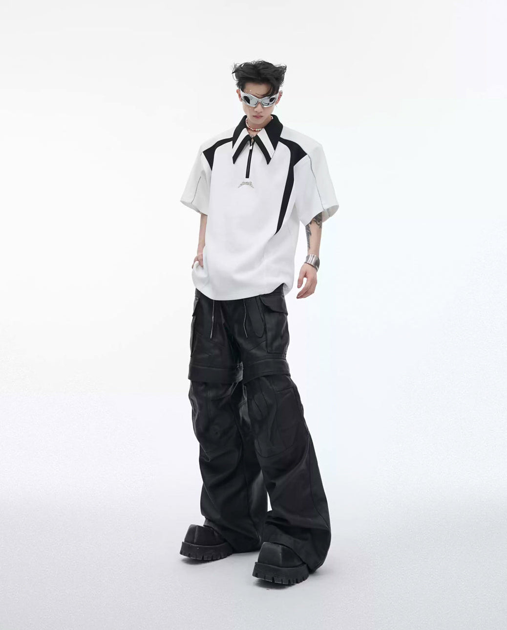 Argue Culture Contrast-Panel Padded-Shoulder Polo Shirt - gallery view 5