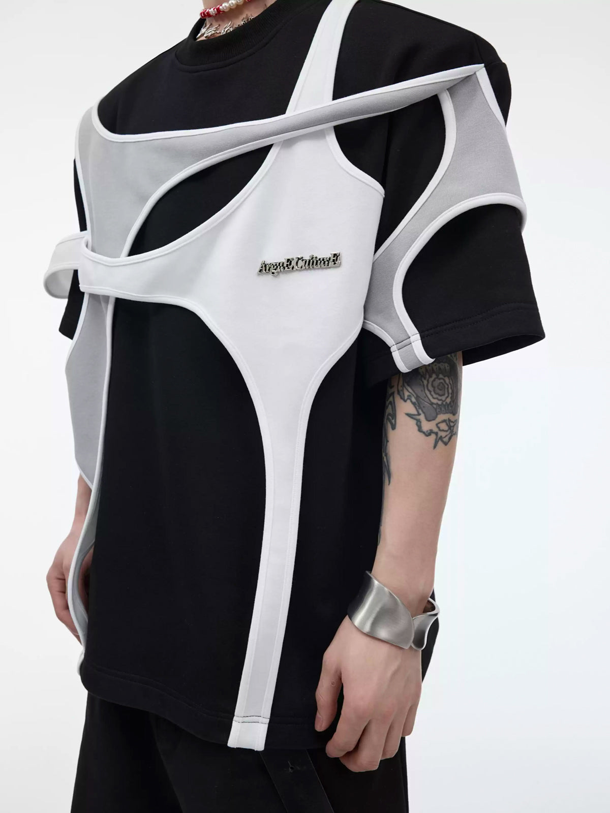 Argue Culture Layered Tie-Detail Padded-Shoulder T-Shirt - gallery view 2