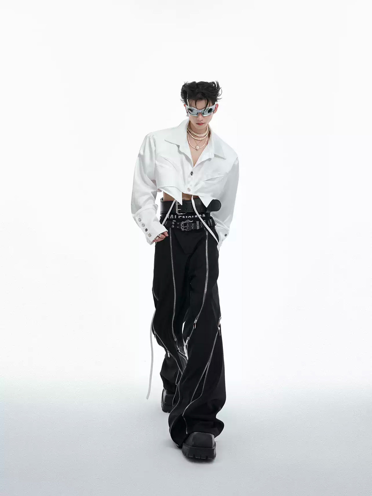 Argue Culture Tie-Detail Cropped Padded-Shoulder Shirt - gallery view 4