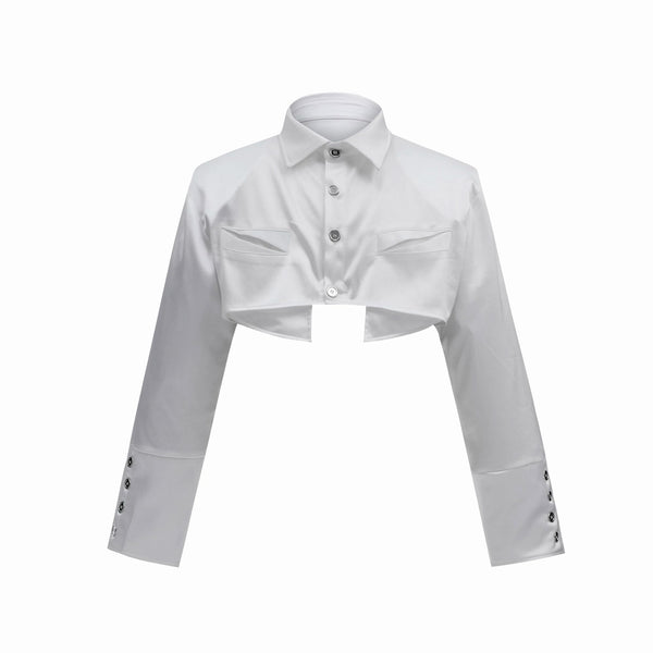 Argue Culture Tie-Detail Cropped Padded-Shoulder Shirt - color view 8