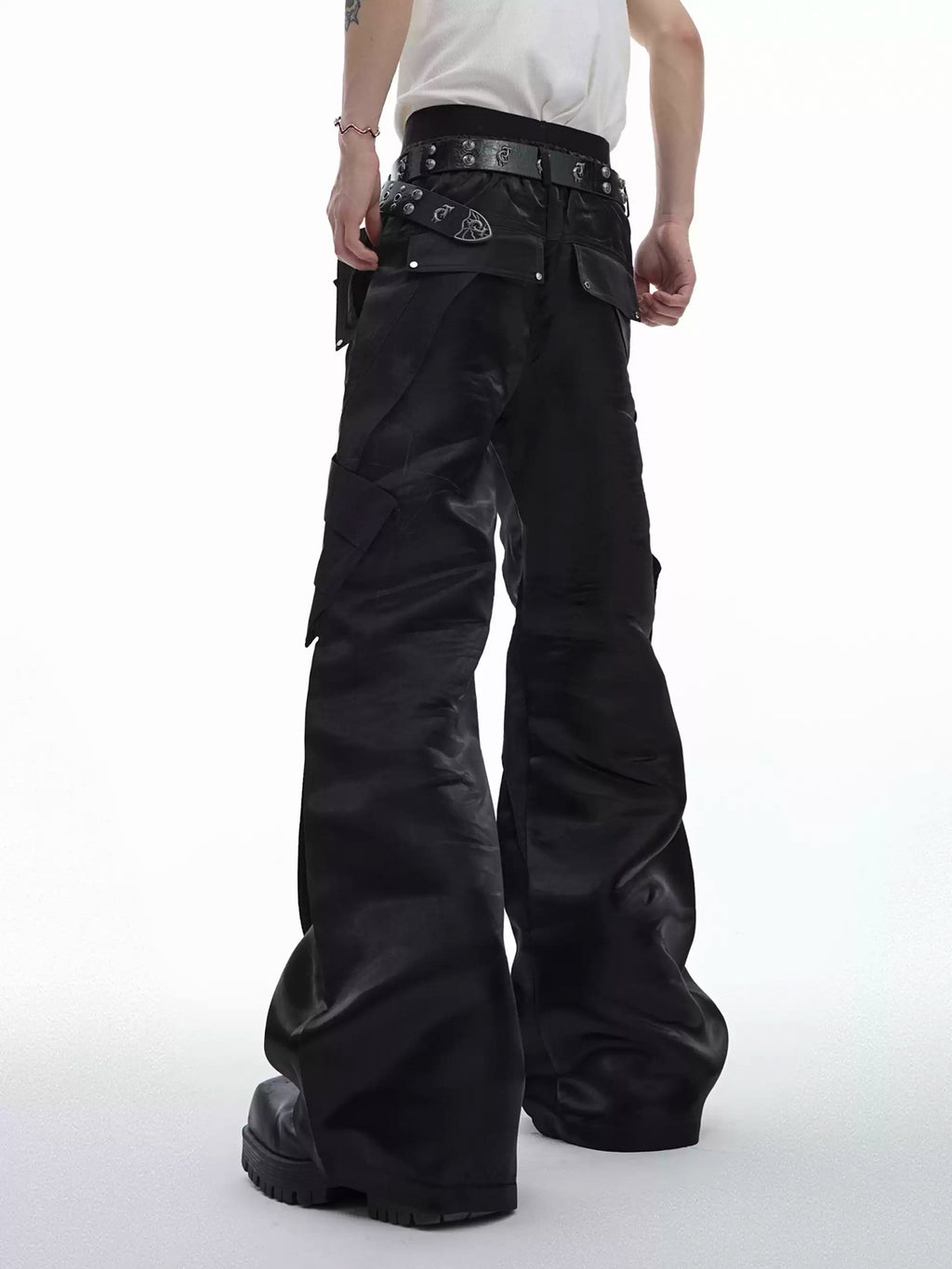 Argue Culture Liquid-Finish Buckled Flared Pants - gallery view 4