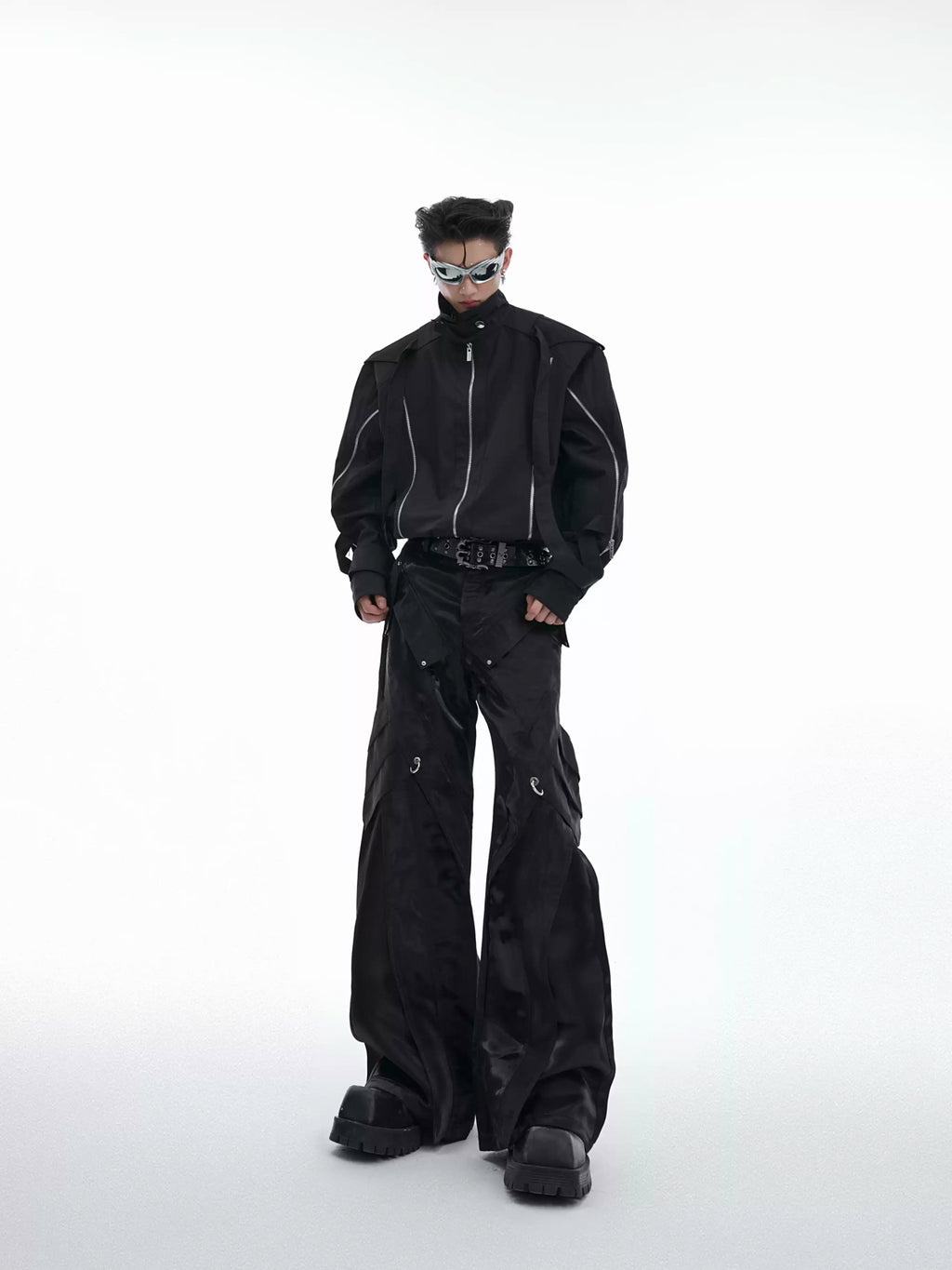Argue Culture Liquid-Finish Buckled Flared Pants - gallery view 6