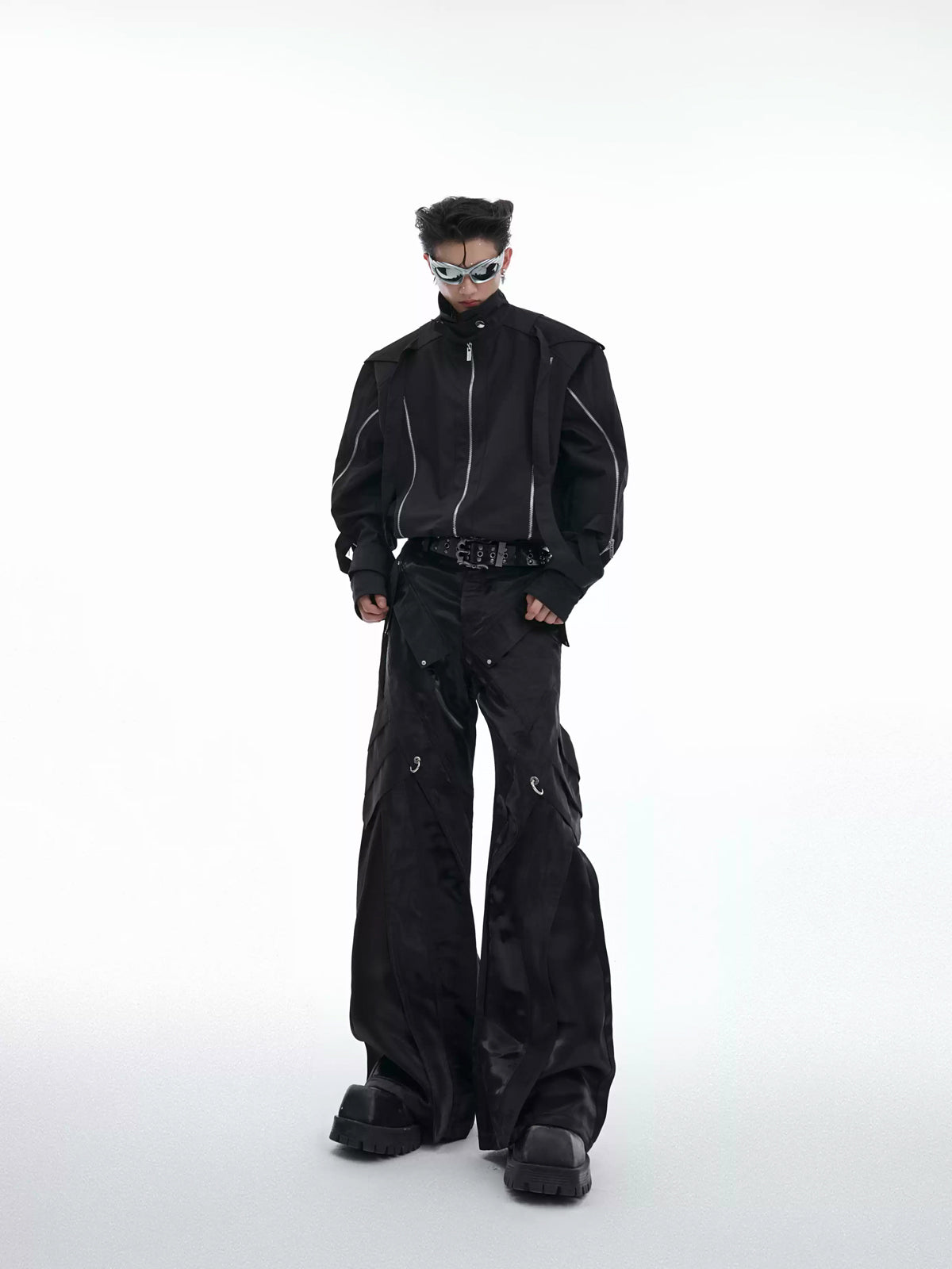 Argue Culture Liquid-Finish Buckled Flared Pants - gallery view 6