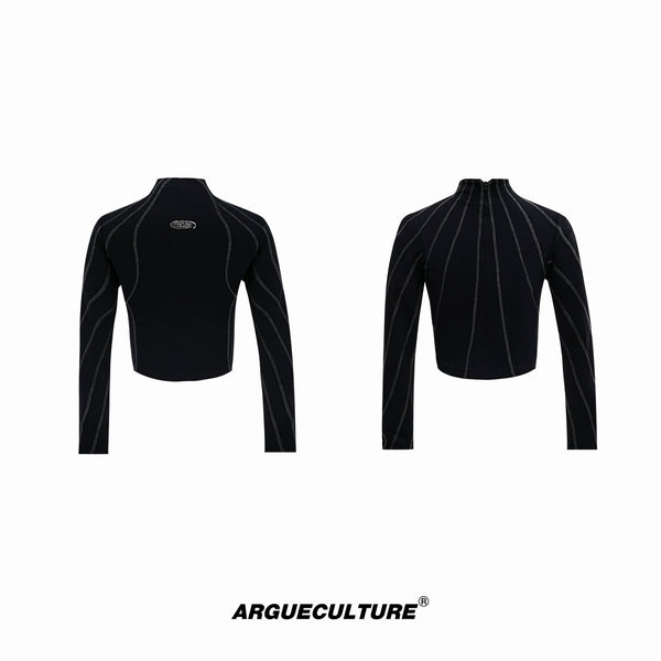 Argue Culture Contrast-Stitch Metal-Detail Mock-Neck Top - color view 8