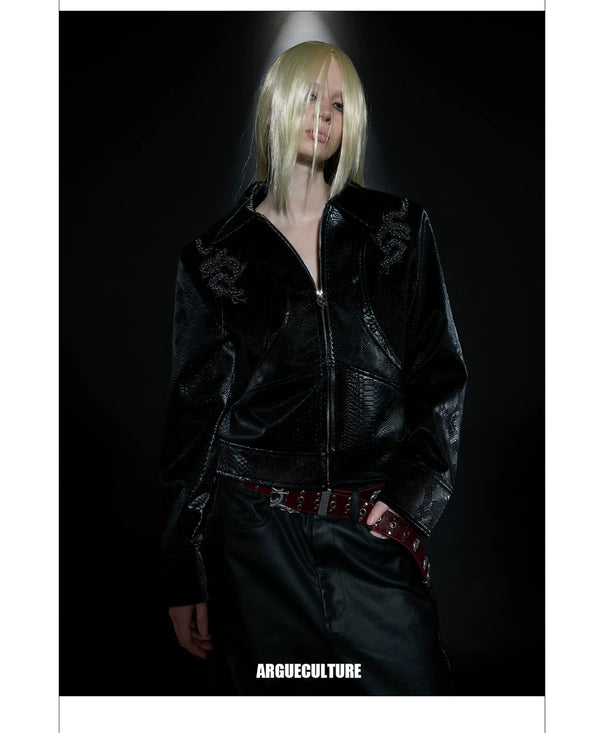 Argue Culture Studded Snake-Embroidered Jacket - product detail view 9