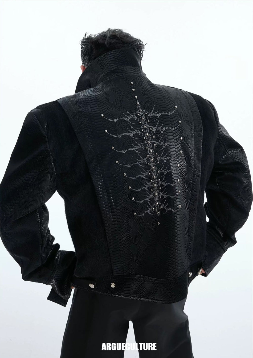 Argue Culture Studded Snake-Embroidered Jacket - product detail view 11