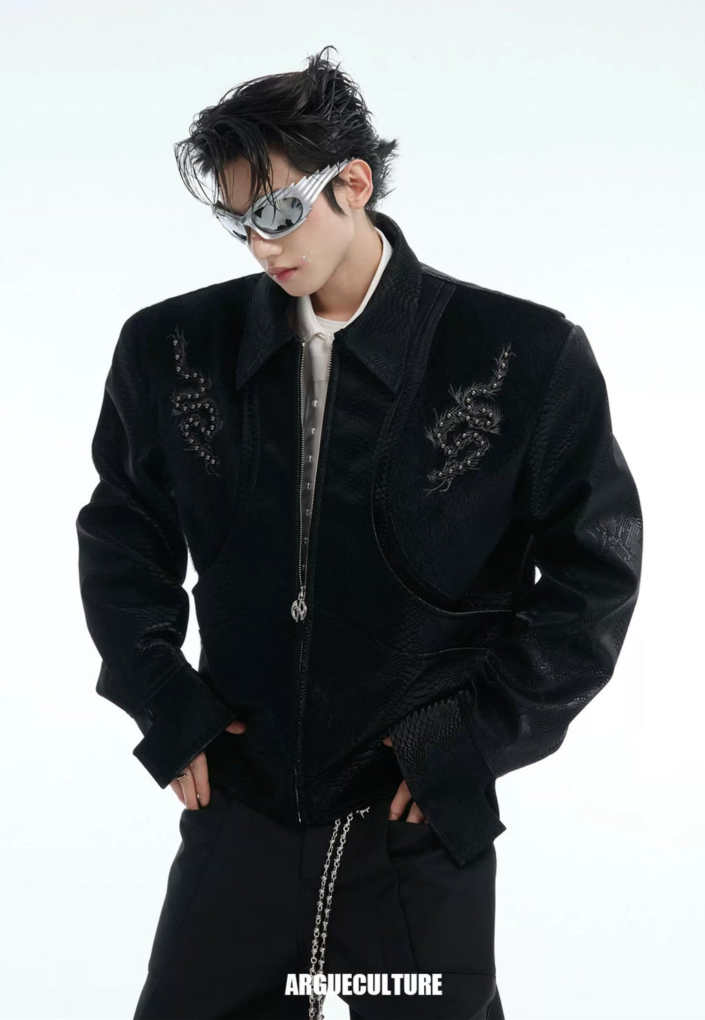 Argue Culture Studded Snake-Embroidered Jacket - product detail view 16