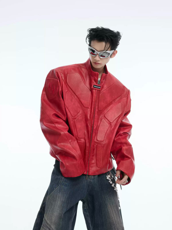 Argue Culture Embossed Panel Stand-Collar Moto Jacket - gallery view 2