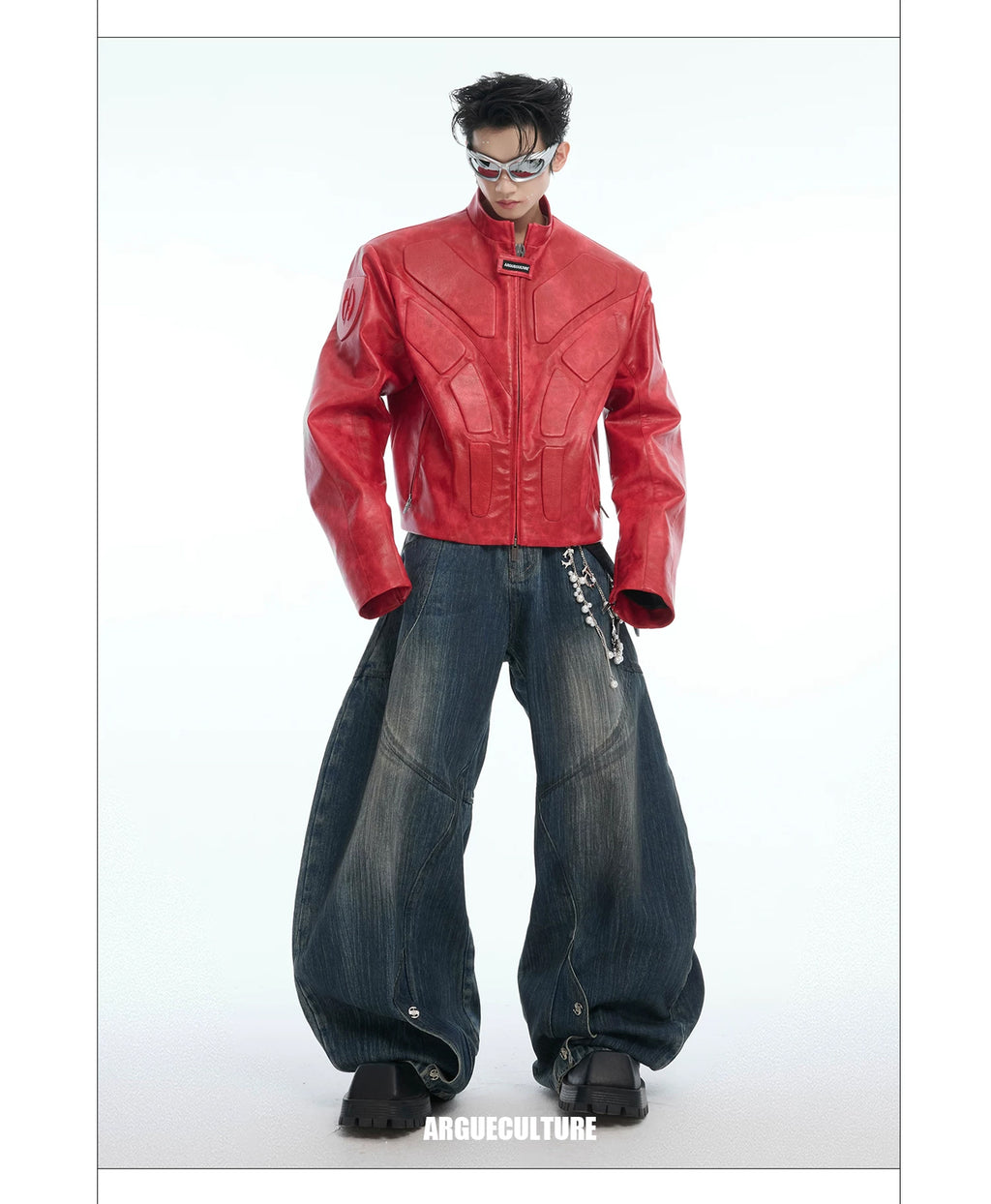 Argue Culture Embossed Panel Stand-Collar Moto Jacket - product detail view 8