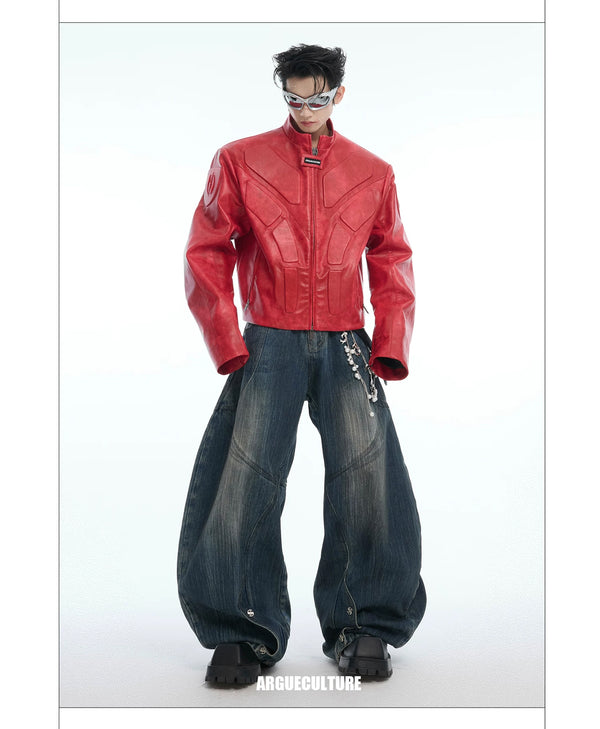 Argue Culture Embossed Panel Stand-Collar Moto Jacket - product detail view 8