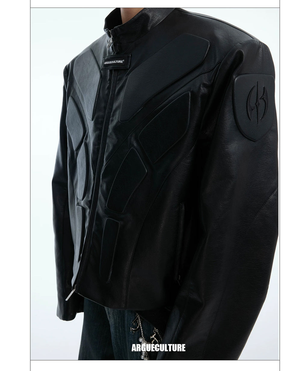 Argue Culture Embossed Panel Stand-Collar Moto Jacket - product detail view 12