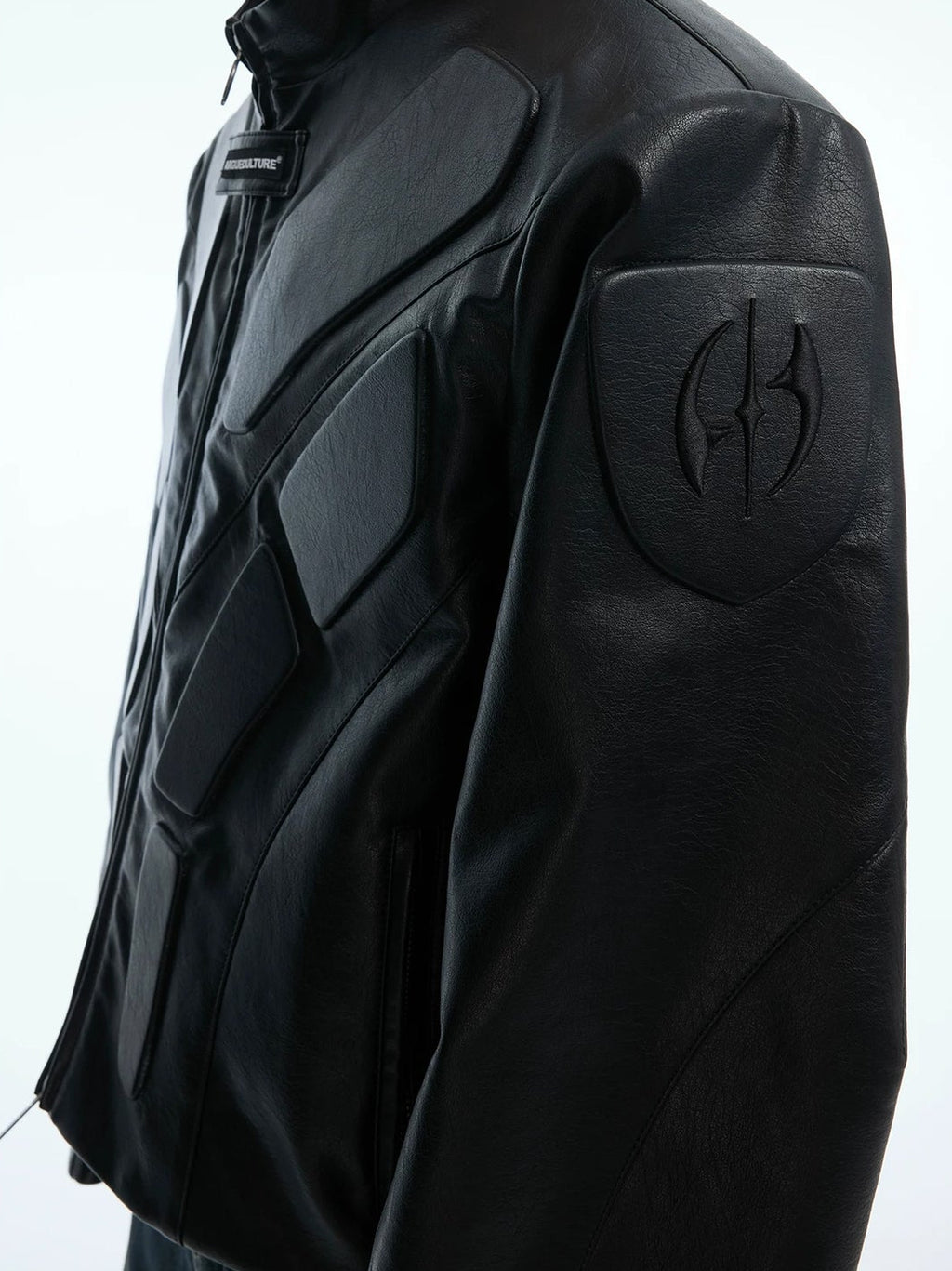 Argue Culture Embossed Panel Stand-Collar Moto Jacket - product detail view 13