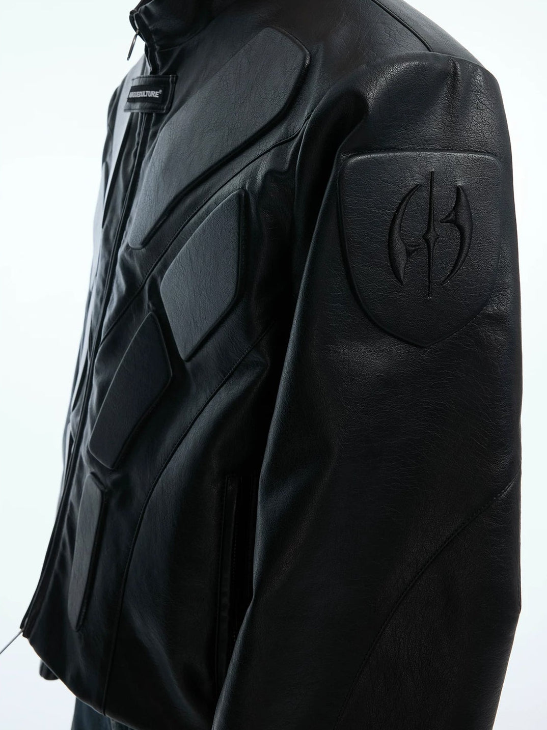 Argue Culture Embossed Panel Stand-Collar Moto Jacket - product detail view 13