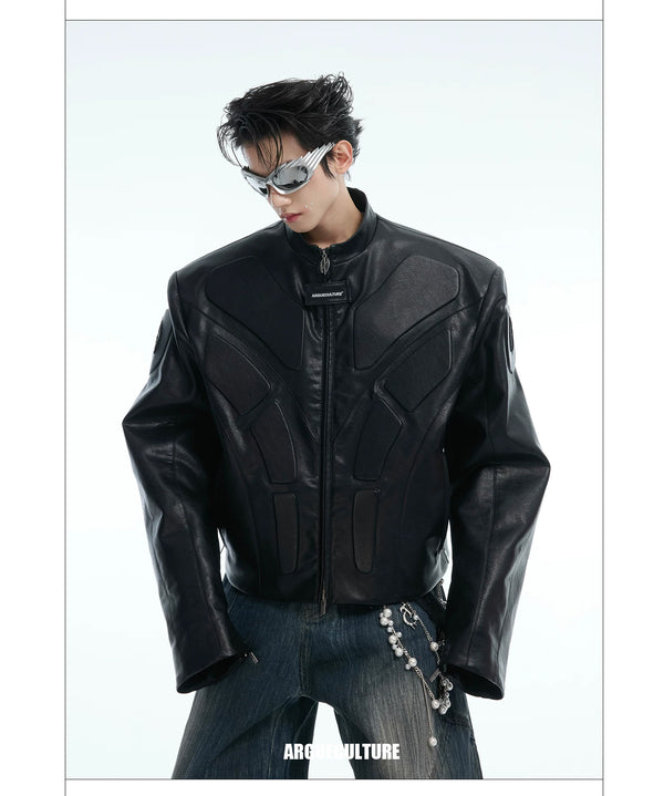 Argue Culture Embossed Panel Stand-Collar Moto Jacket - product detail view 18