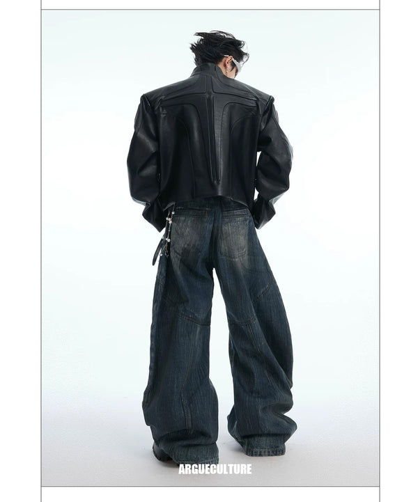 Argue Culture Embossed Panel Stand-Collar Moto Jacket - product detail view 21