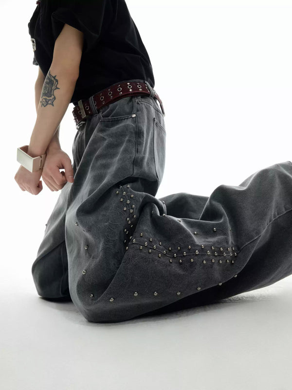 Argue Culture Studded Spine-Panel Washed Jeans - gallery view 3