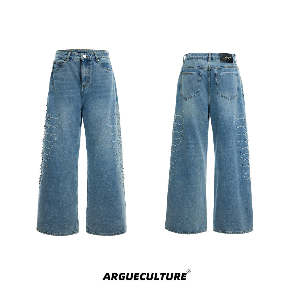 Argue Culture Studded Spine-Panel Washed Jeans - color view 7