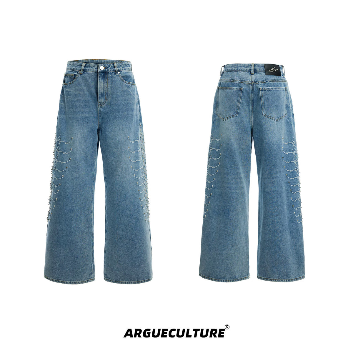 Argue Culture Studded Spine-Panel Washed Jeans - color view 7