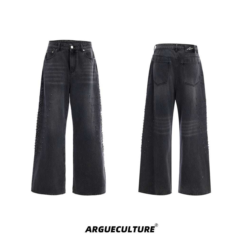 Argue Culture Studded Spine-Panel Washed Jeans - color view 8