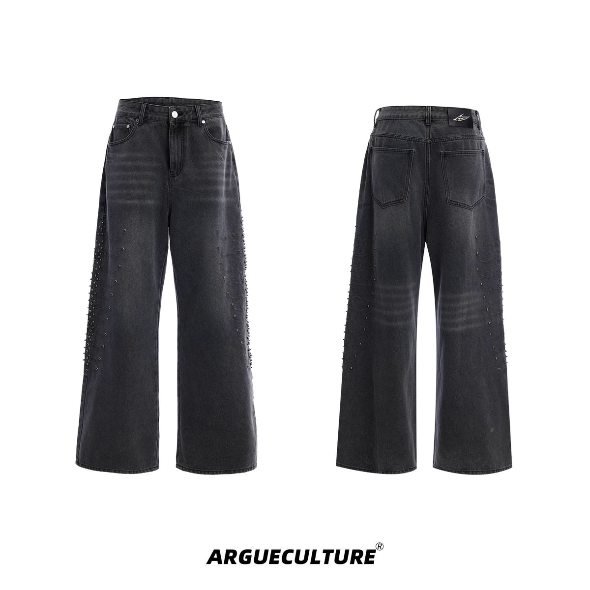 Argue Culture Studded Spine-Panel Washed Jeans - color view 8