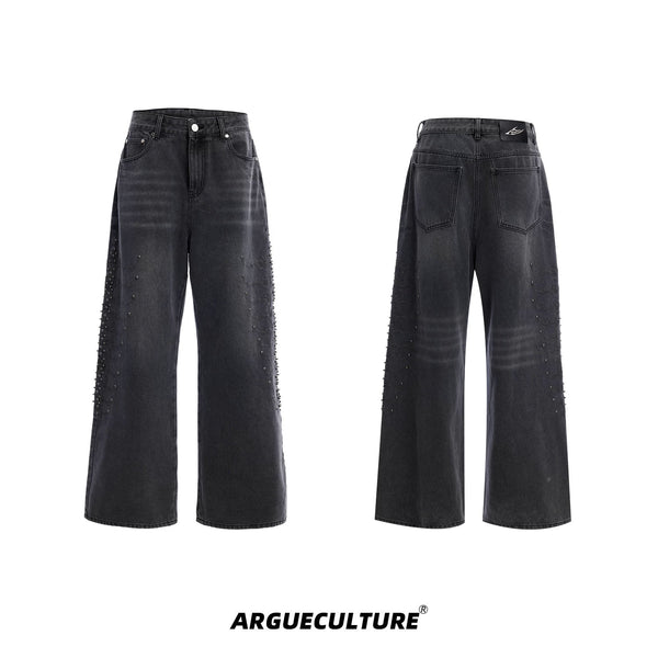 Argue Culture Studded Spine-Panel Washed Jeans - color view 8