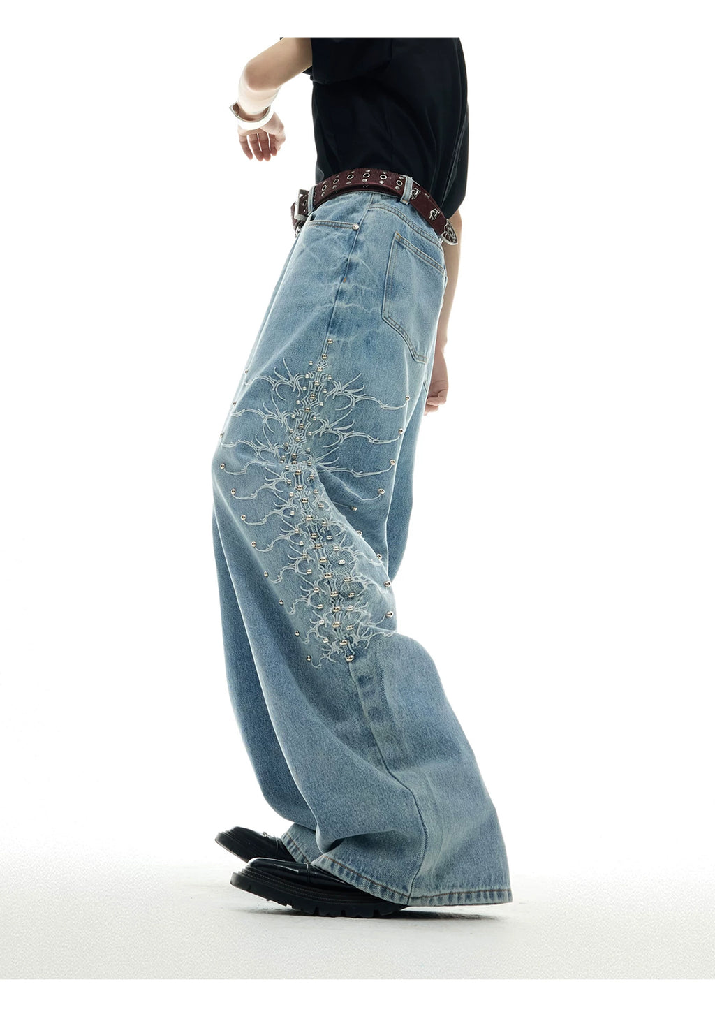 Argue Culture Studded Spine-Panel Washed Jeans - product detail view 7